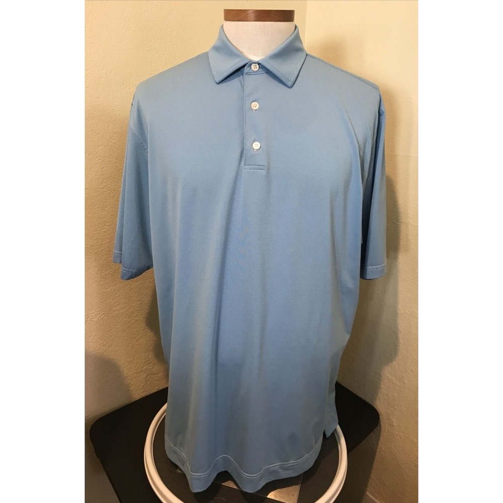 FJ Footjoy Mens Performance Golf Polo Shirt Blue Pinstriped Sz XL Short Sleeves